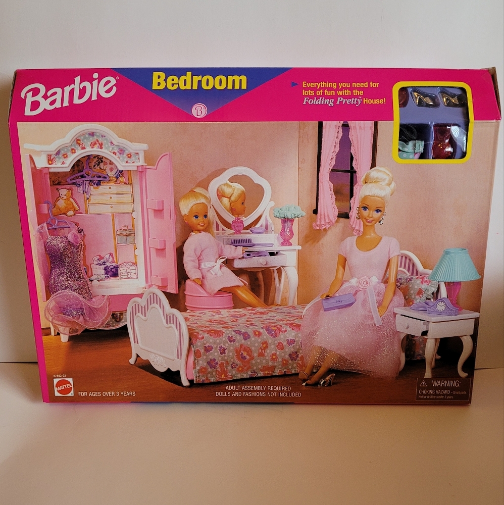 Barbie Folding Pretty Bedroom Doll  Furniture Set New In Box 1990 Mattel Dolls